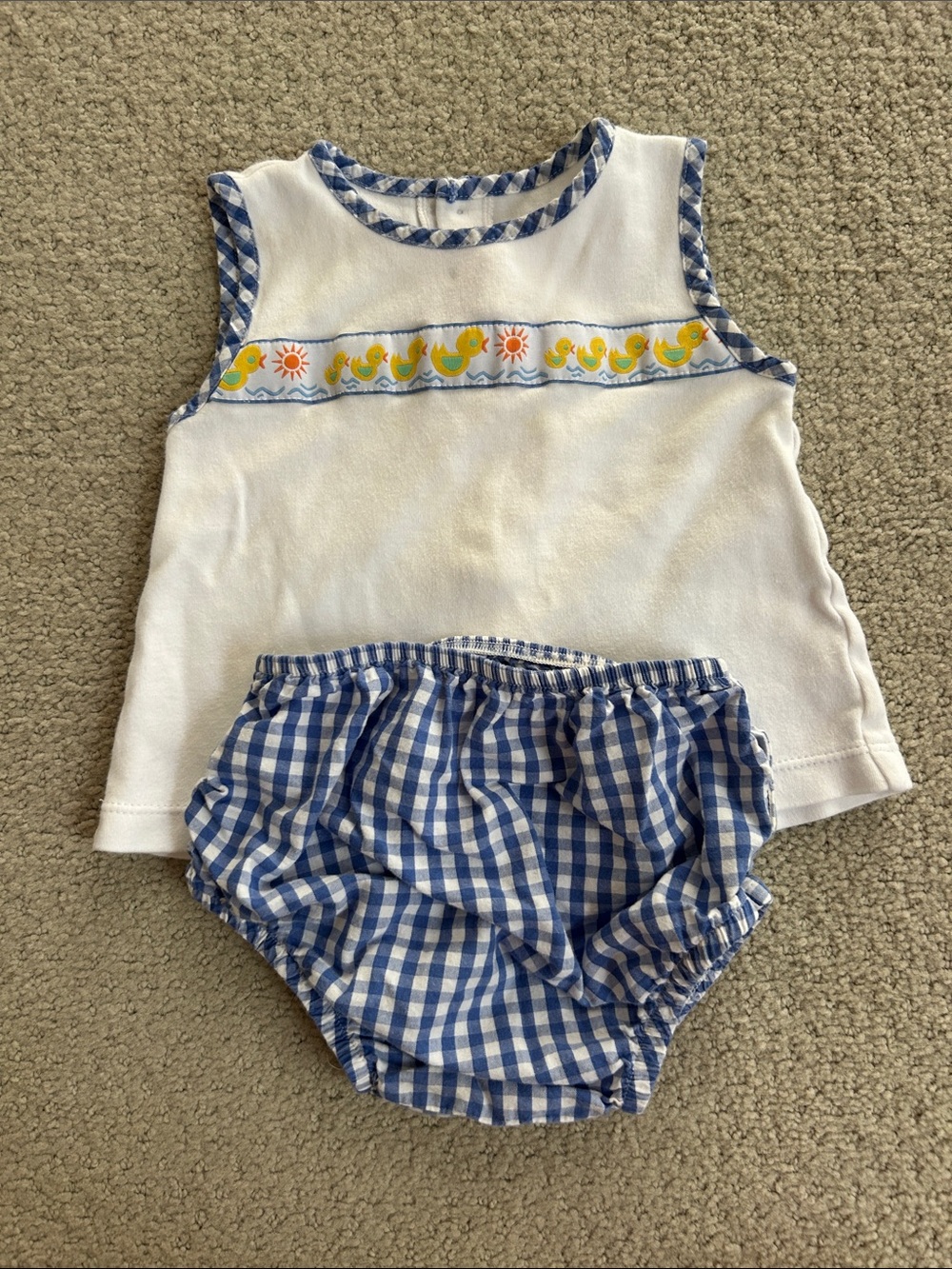 Lullaby Set White and Blue Duck Trim Baby Top and  Diaper Cover Set